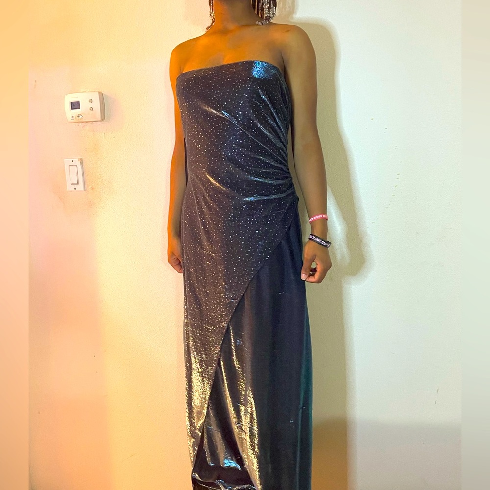 Strapless metallic green dress
